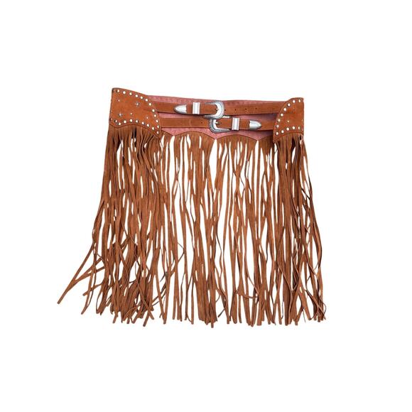 Lucky & Blessed Suede Fringe Belt Studded Western M - Picture 1 of 7